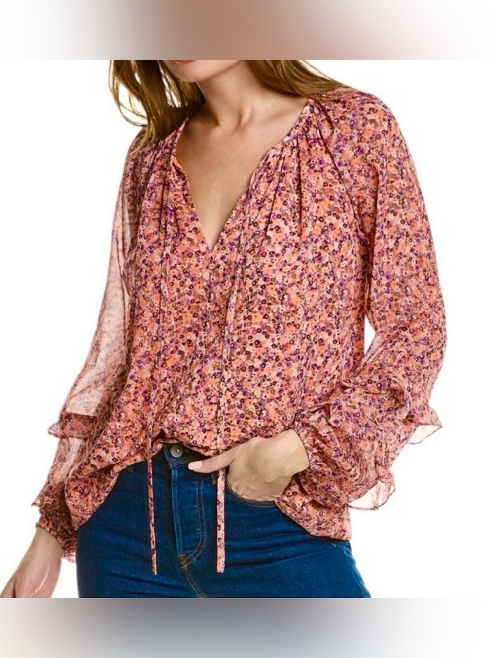 Ramy Brook Macey Floral Print Blouse Women's Size M